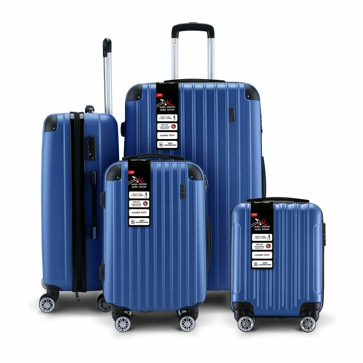 Buon Viaggio 4 Piece Suitcase Set Carry On Luggage Traveller Bag Hard Shell TSA Lock Checked Trolley Rolling Lightweight Blue