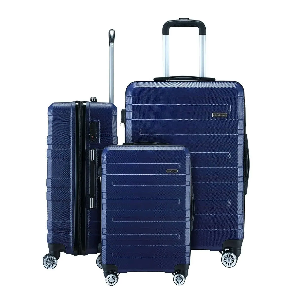 Buon Viaggio 3 Piece Luggage Set Travel Carry On Hard Suitcases Trolley Lightweight with 2 Covers and TSA Lock Navy Blue