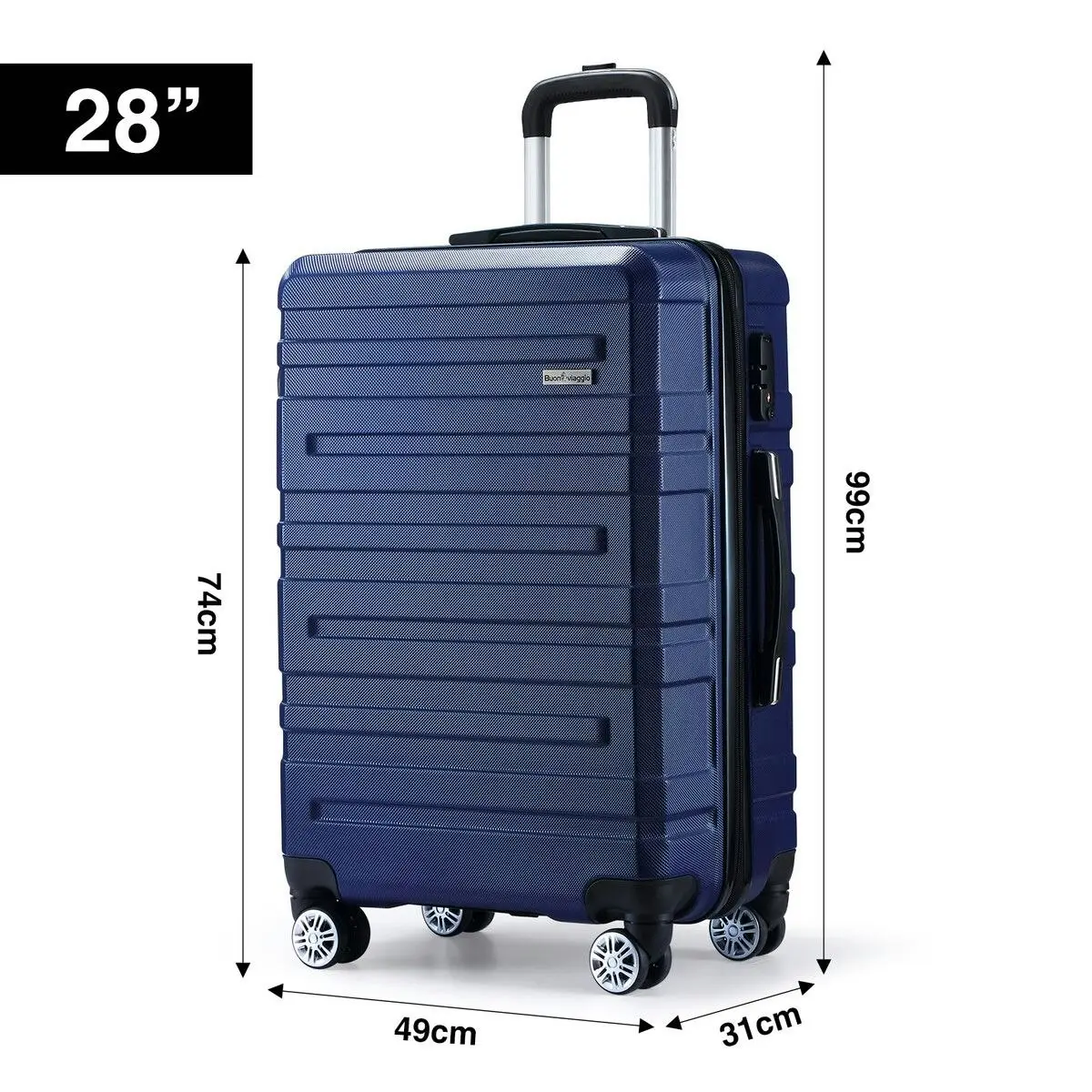 Buon Viaggio 3 Piece Luggage Set Travel Carry On Hard Suitcases Trolley Lightweight with 2 Covers and TSA Lock Navy Blue