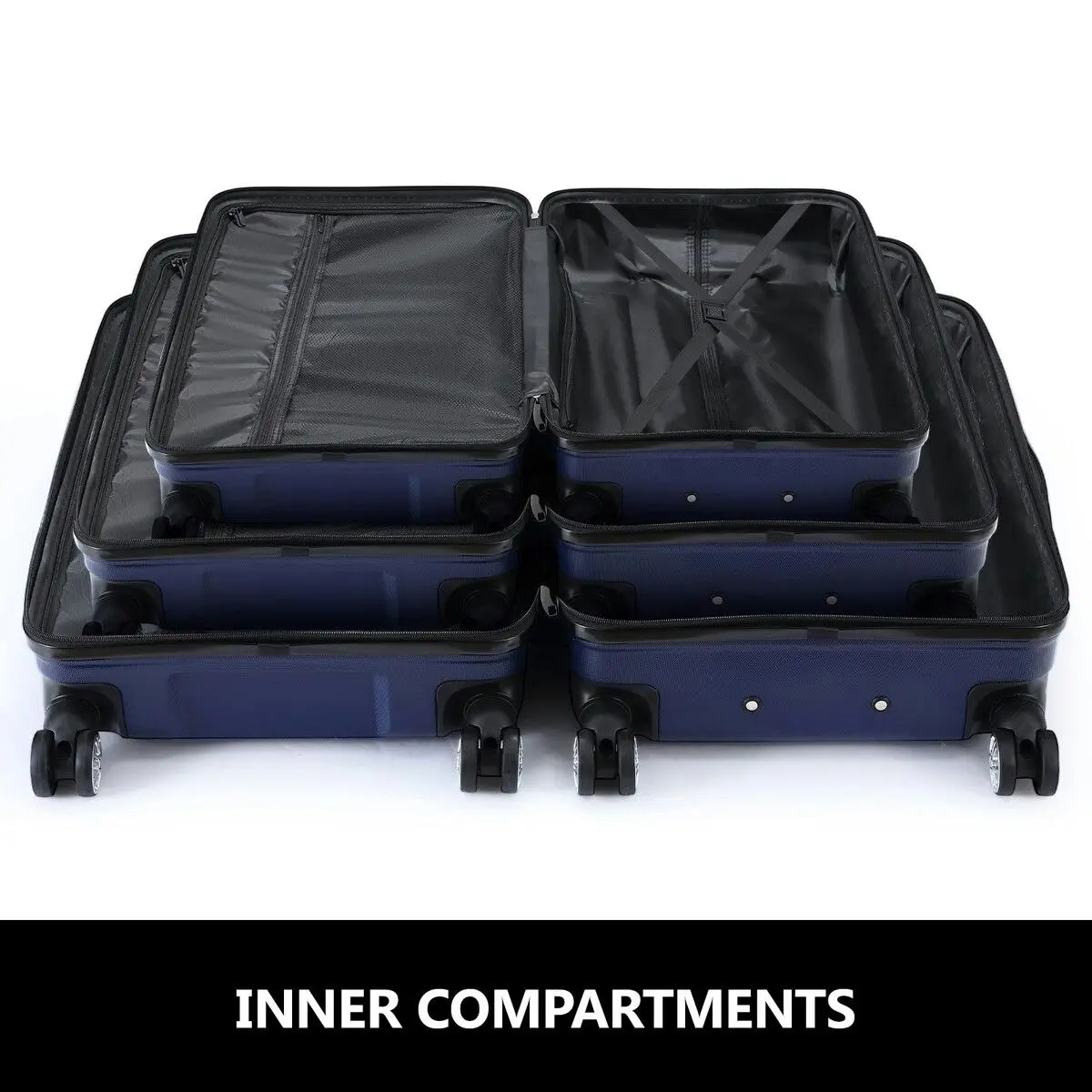 Buon Viaggio 3 Piece Luggage Set Travel Carry On Hard Suitcases Trolley Lightweight with 2 Covers and TSA Lock Navy Blue