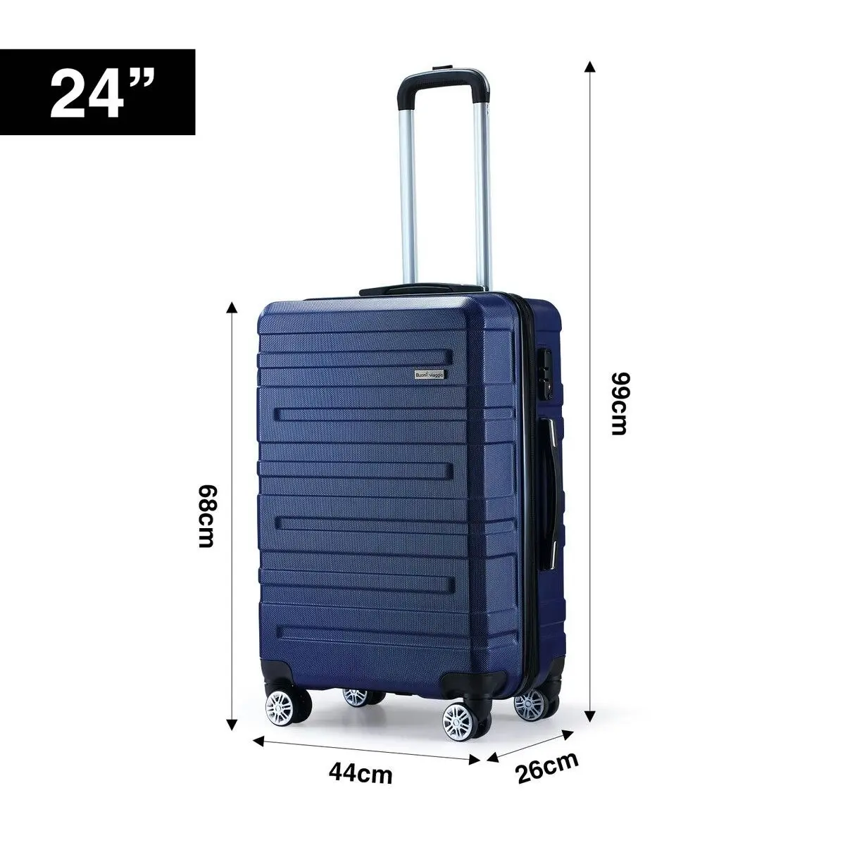 Buon Viaggio 3 Piece Luggage Set Travel Carry On Hard Suitcases Trolley Lightweight with 2 Covers and TSA Lock Navy Blue