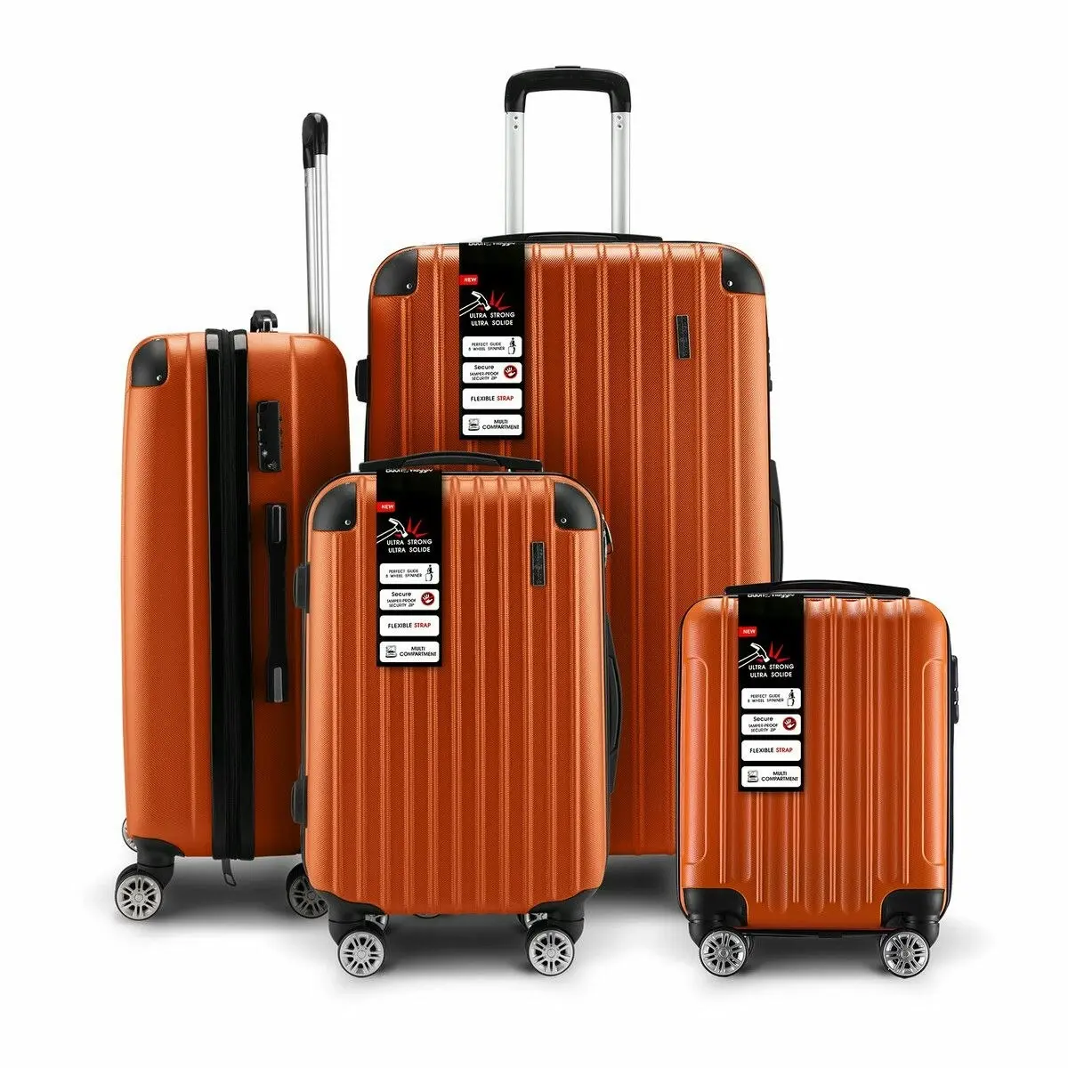 Buon Viaggio Luggage Suitcase Set 4 Piece Carry On Traveller Checked Bag Hard Shell Lightweight Rolling Trolley TSA Lock Orange