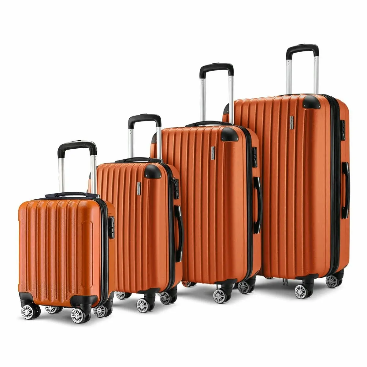 Buon Viaggio Luggage Suitcase Set 4 Piece Carry On Traveller Checked Bag Hard Shell Lightweight Rolling Trolley TSA Lock Orange