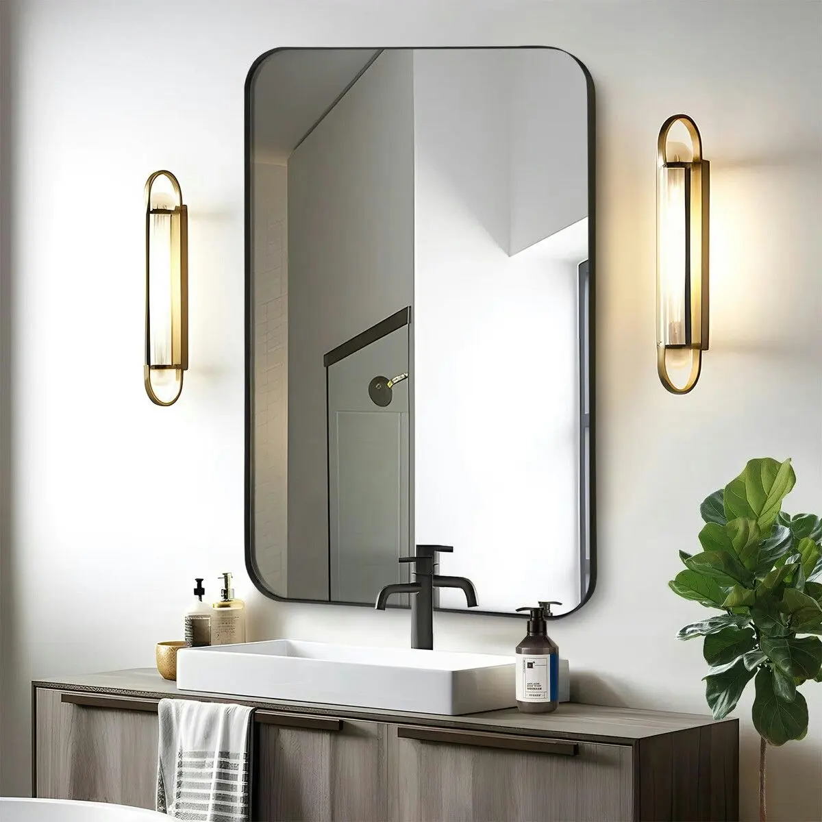 Ausway Black Wall Mirror Bathroom Standing Rectangle Large Framed Vanity Bedroom Hallway Mount Decorative Makeup Shower Shaving