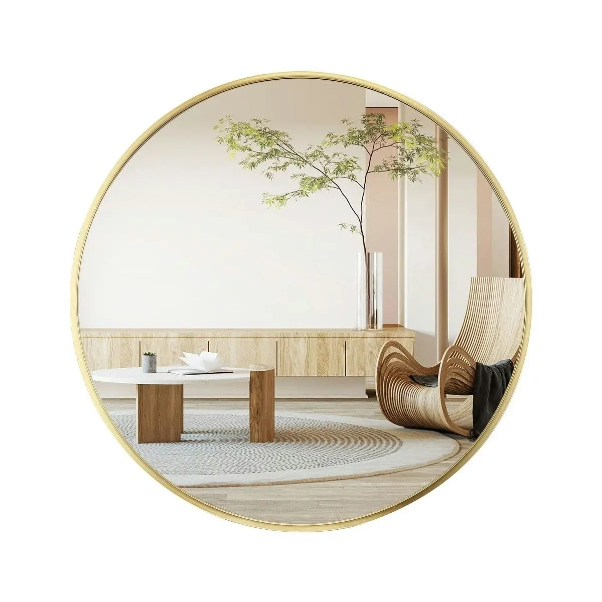 LUXSUITE 80cm Round Wall Mirror Bathroom Gold Standing Vanity Mount Circle Large Decorative Bedroom Hallway Makeup Shower Shaving