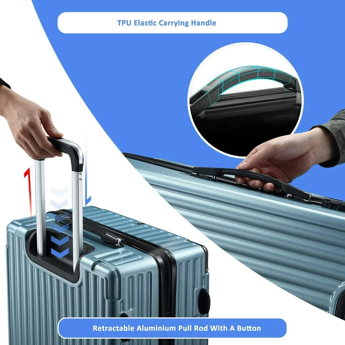 Buon Viaggio 2 PCS Luggage Set Suitcases Carry On Spinner Traveller Bags Cabin Hard Shell Case Trolley Lightweight Travel Storage Rolling TSA Lock Ice Blue