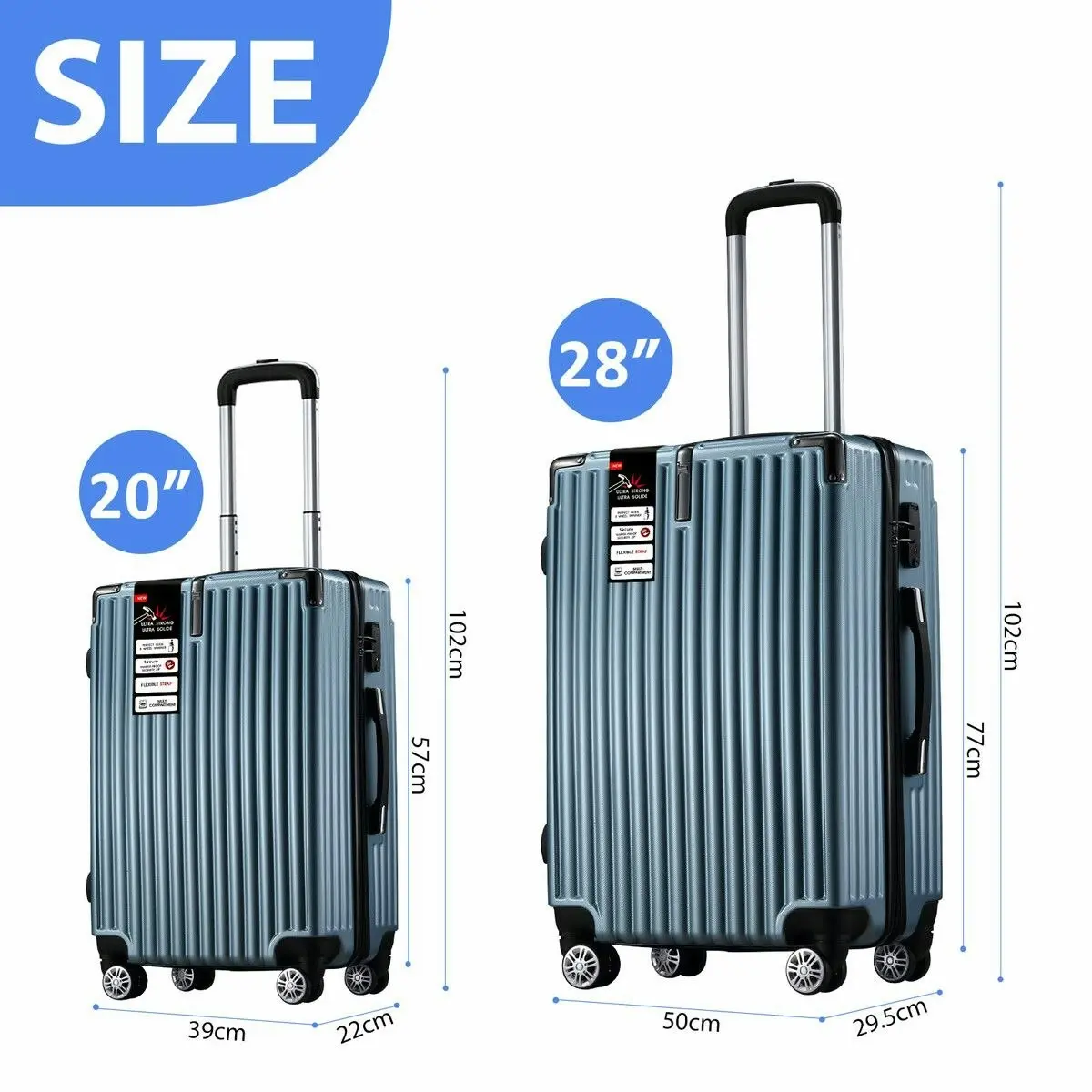 Buon Viaggio 2 PCS Luggage Set Suitcases Carry On Spinner Traveller Bags Cabin Hard Shell Case Trolley Lightweight Travel Storage Rolling TSA Lock Ice Blue