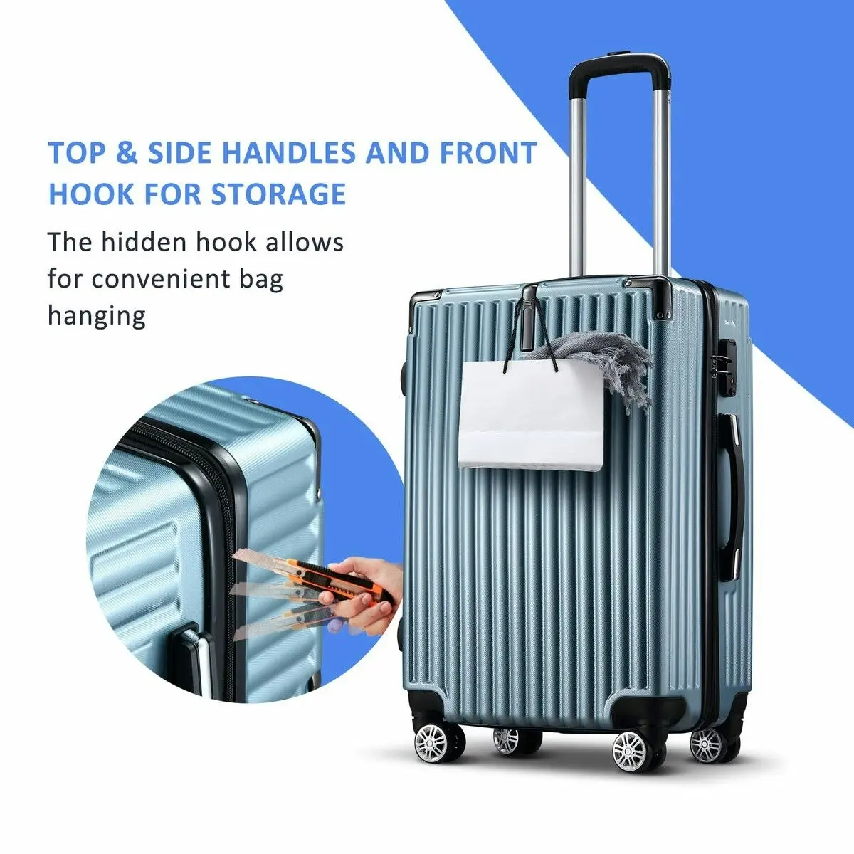 Buon Viaggio 2 PCS Luggage Set Suitcases Carry On Spinner Traveller Bags Cabin Hard Shell Case Trolley Lightweight Travel Storage Rolling TSA Lock Ice Blue