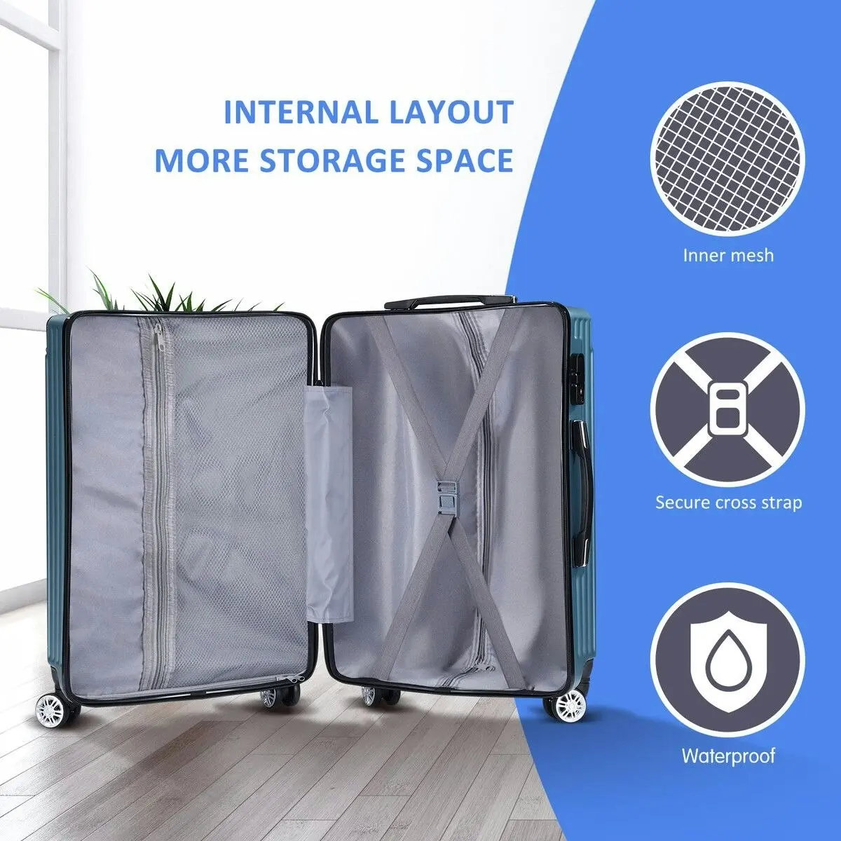 Buon Viaggio 2 PCS Luggage Set Suitcases Carry On Spinner Traveller Bags Cabin Hard Shell Case Trolley Lightweight Travel Storage Rolling TSA Lock Ice Blue