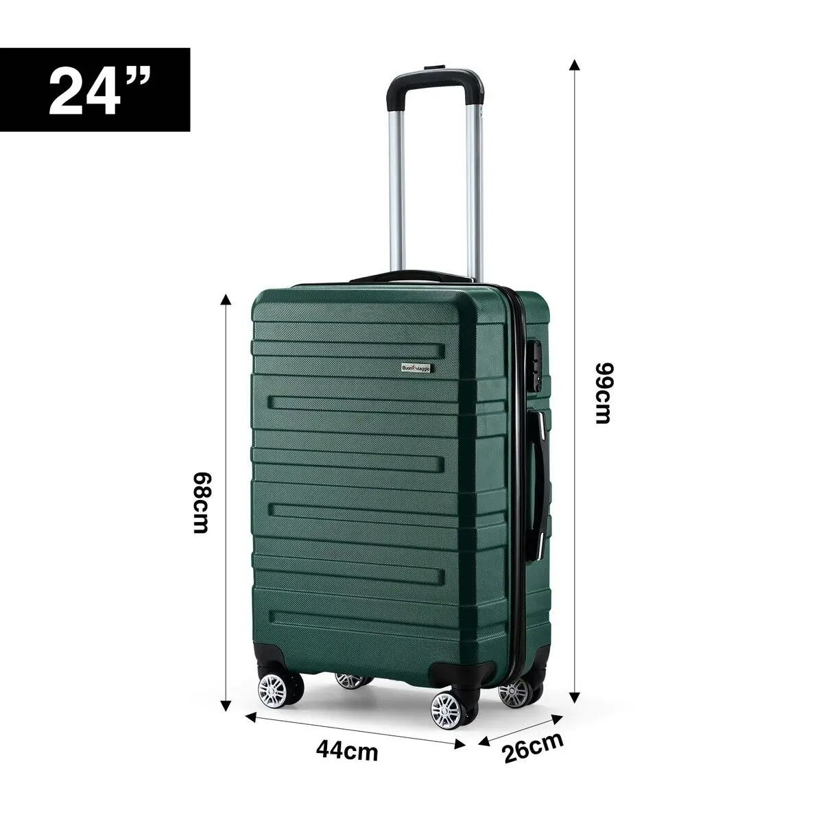 Buon Viaggio 3 Piece Luggage Set Hard Carry On Travel Suitcases Trolley Lightweight with TSA Lock and 2 Covers Green