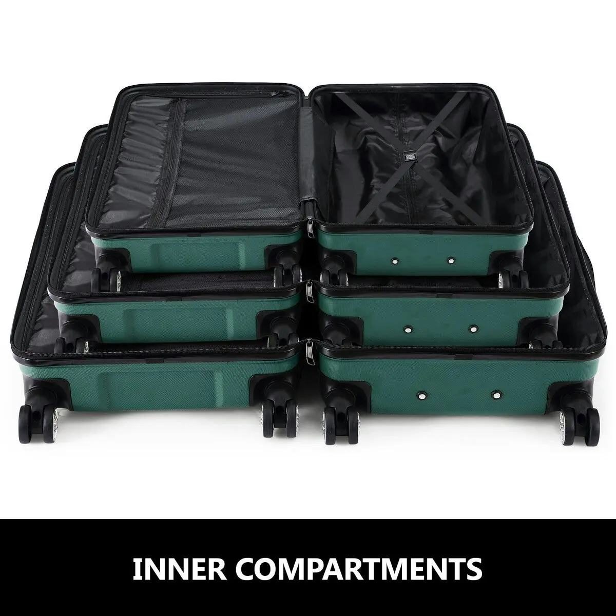 Buon Viaggio 3 Piece Luggage Set Hard Carry On Travel Suitcases Trolley Lightweight with TSA Lock and 2 Covers Green