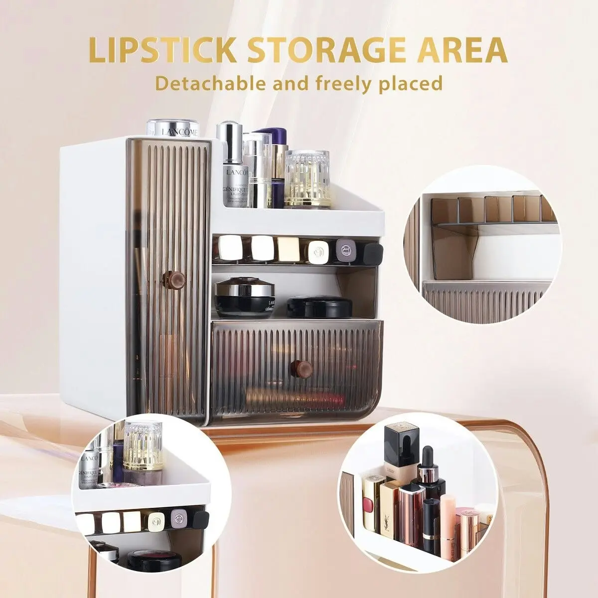 Ausway Makeup Organizer Jewellery Box Cosmetic Storage Organiser Jewelry Display Stand Portable Make Up Brush Holder Lipstick Ring Container with Drawer