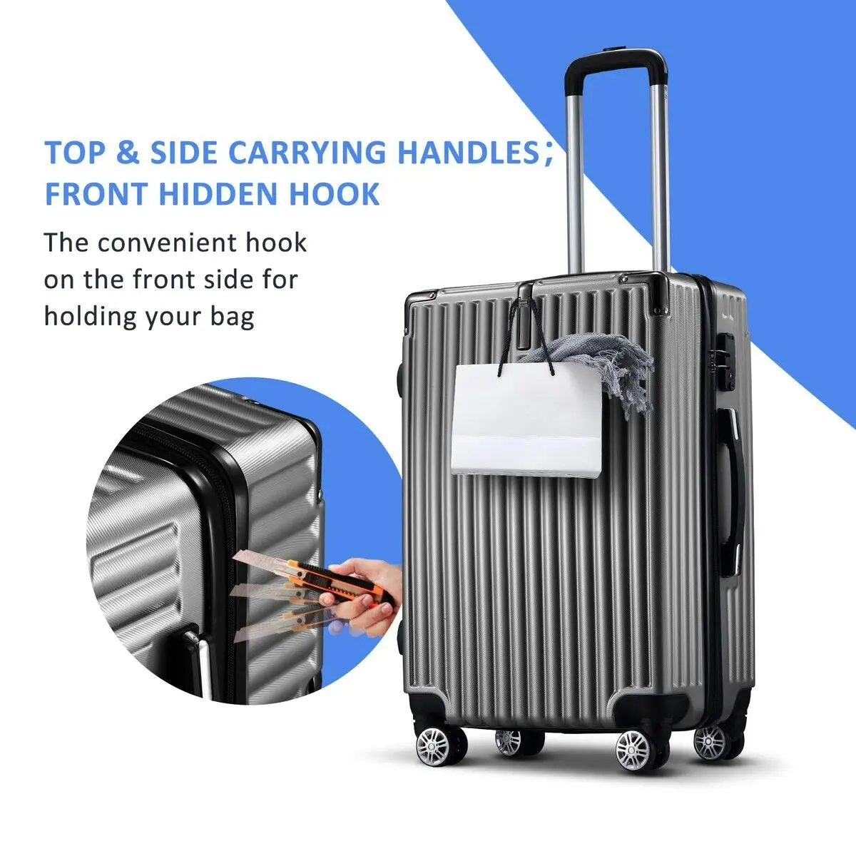 Buon Viaggio Luggage Suitcase Set 4 Piece Hard Shell Traveller Bag Carry On Rolling Trolley Checked TSA Lock Front Hook Lightweight Iron Grey