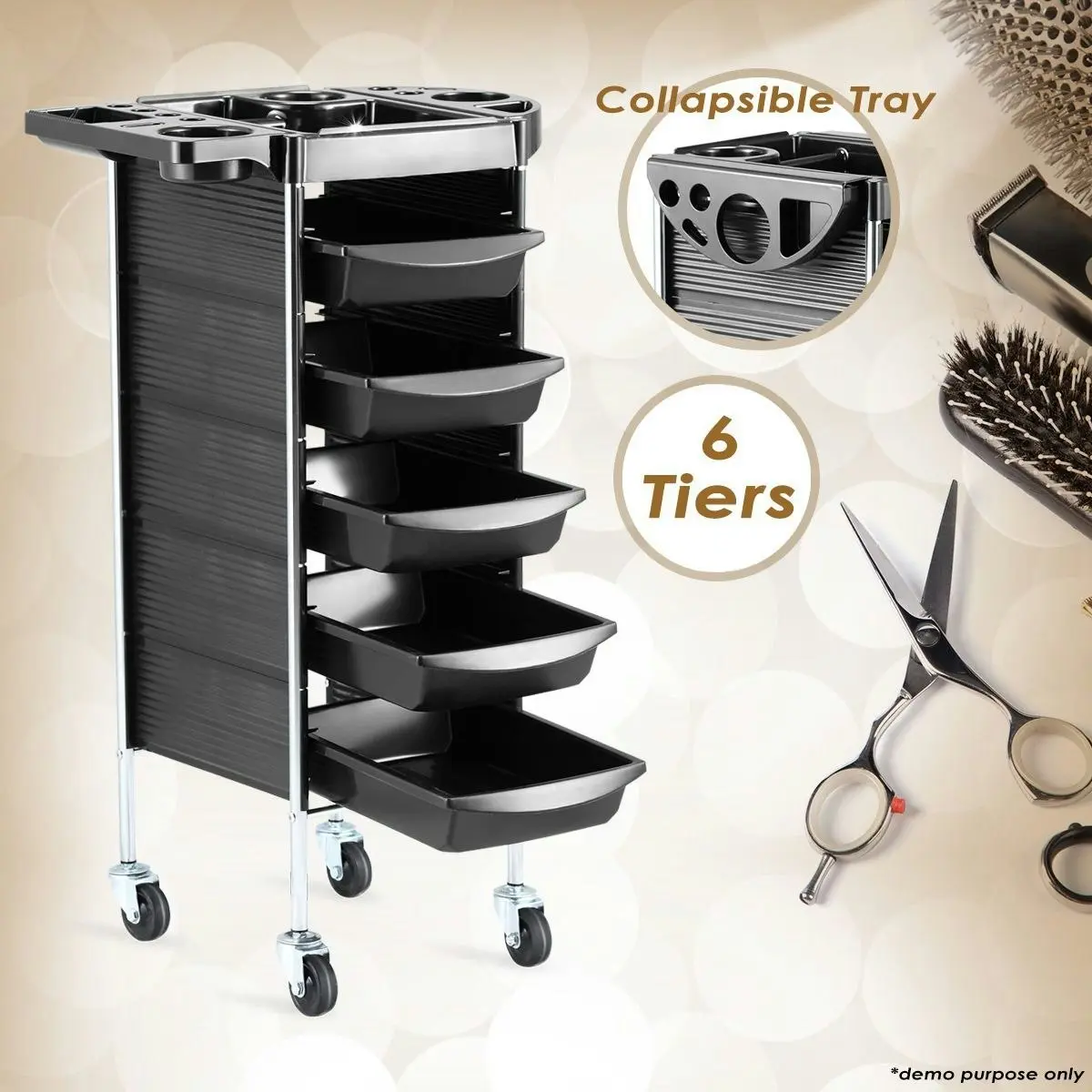 Ausway 6 Tiers Hairdressing Storage Trolley Beauty Salon Rolling Cart 5 Drawers