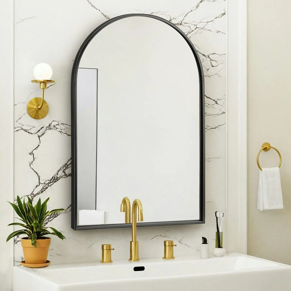 LUXSUITE Black Arch Wall Mirror Bathroom Vanity Large Framed Mount Standing Hallway Bedroom Makeup Shower Decorative Shaving