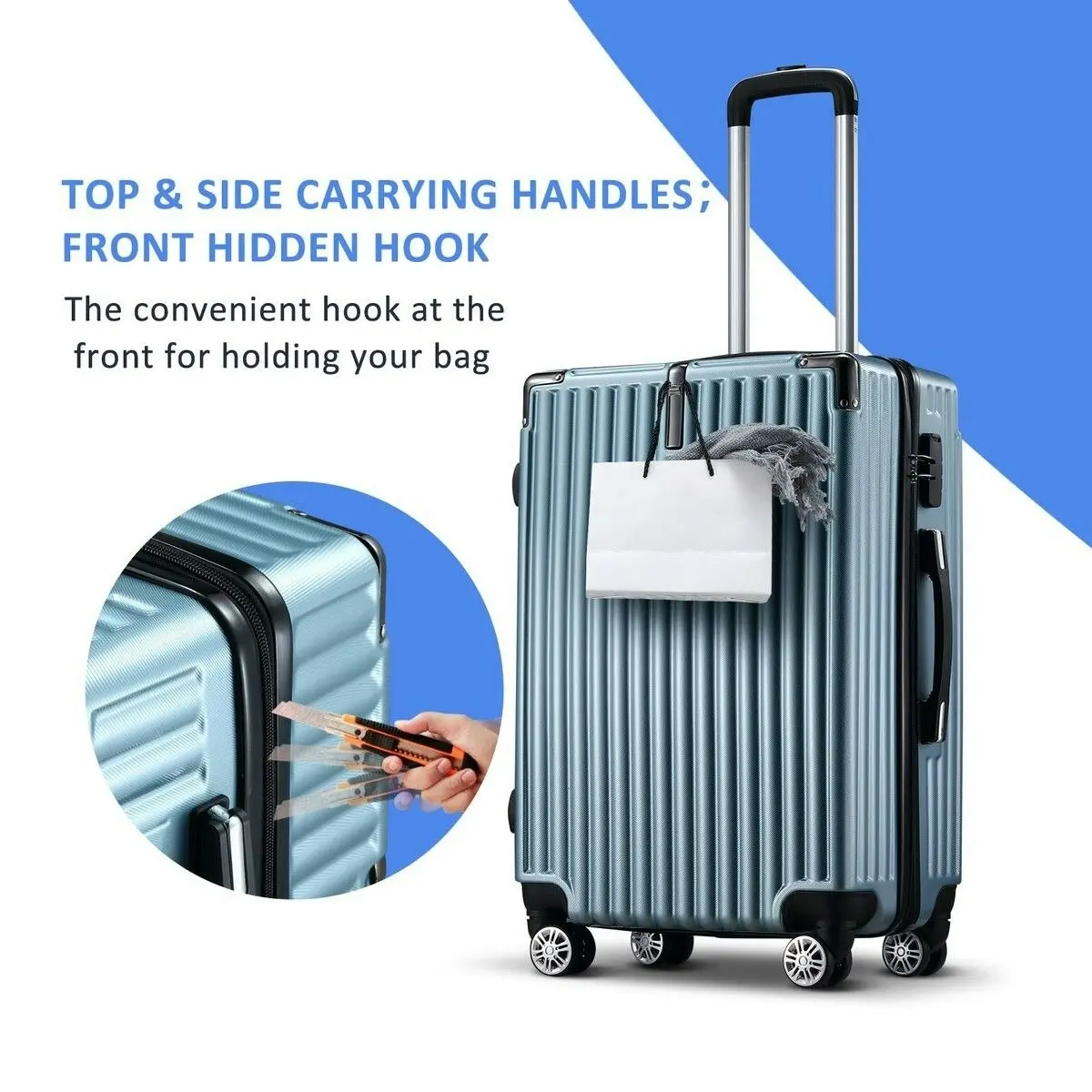 Buon Viaggio Carry On Luggage Traveler Bag Suitcase Hard Shell Case Carryon Travel Lightweight Rolling Checked with Wheels Lock Ice Blue 20 Inch