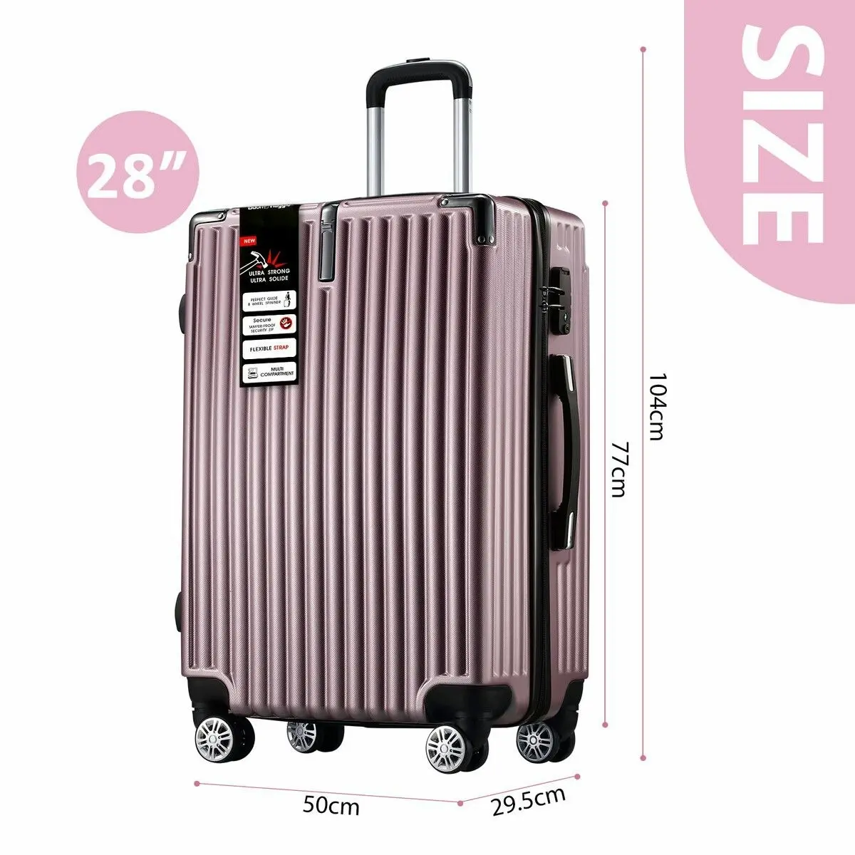 Buon Viaggio Carry On Luggage Suitcase Traveler Bag Hard Case Shell Travel Lightweight with Wheels Carryon Rolling Trolley 28 Inch with TSA Lock Rose Gold