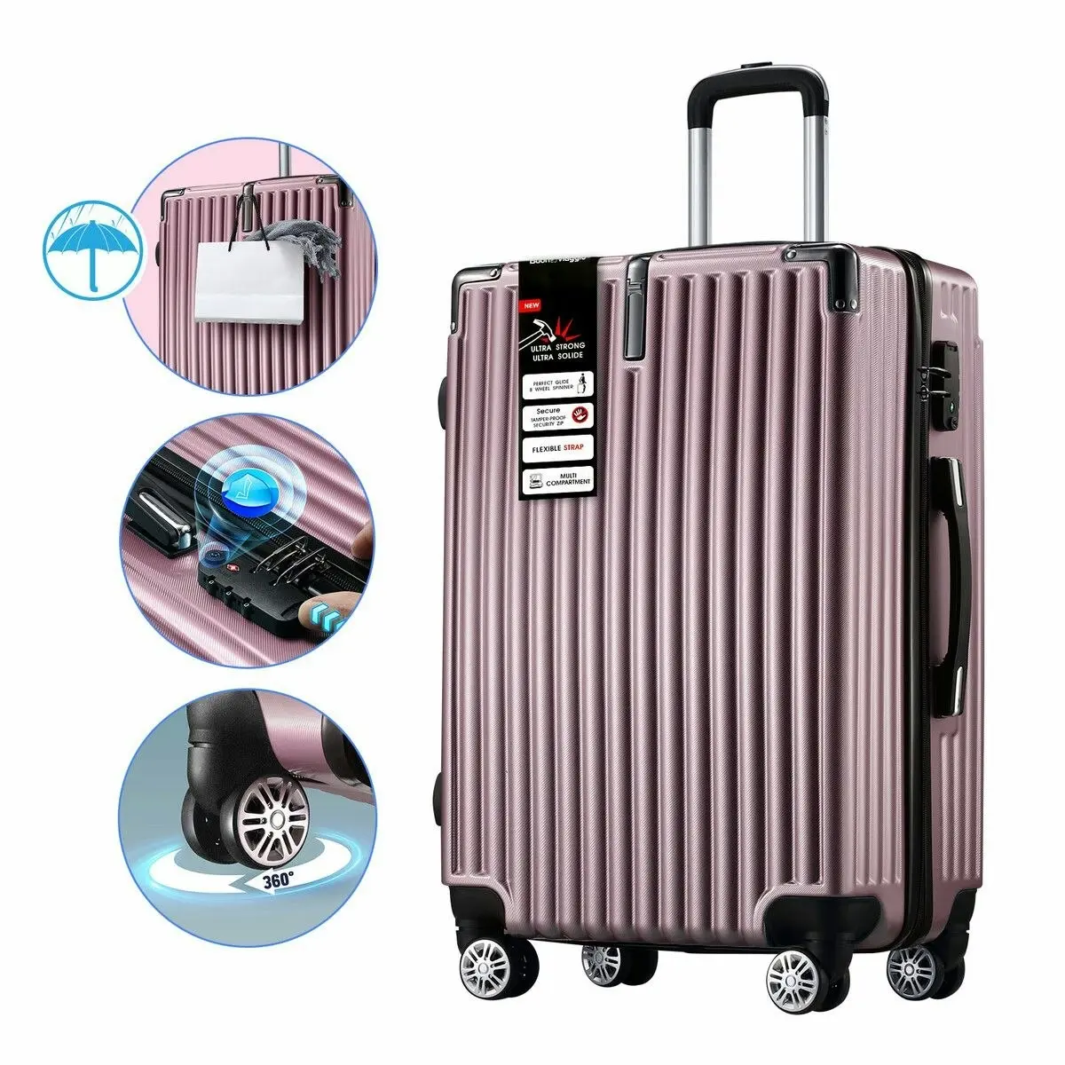 Buon Viaggio Carry On Luggage Suitcase Traveler Bag Hard Case Shell Travel Lightweight with Wheels Carryon Rolling Trolley 28 Inch with TSA Lock Rose Gold