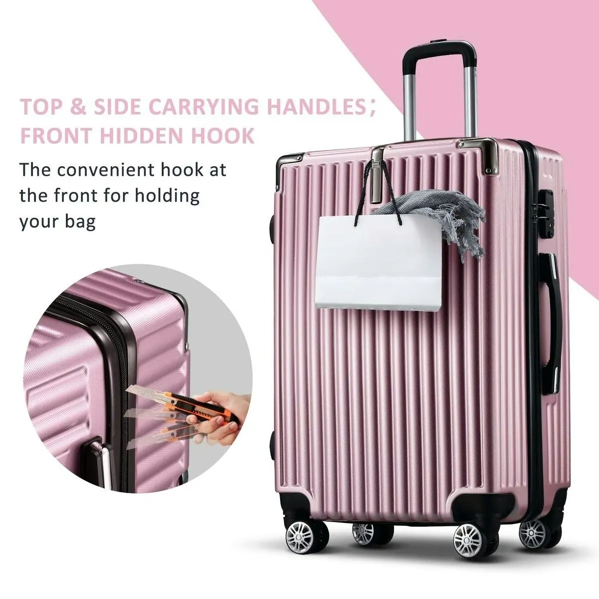 Buon Viaggio Carry On Luggage Suitcase Traveler Bag Hard Case Shell Travel Lightweight with Wheels Carryon Rolling Trolley 28 Inch with TSA Lock Rose Gold