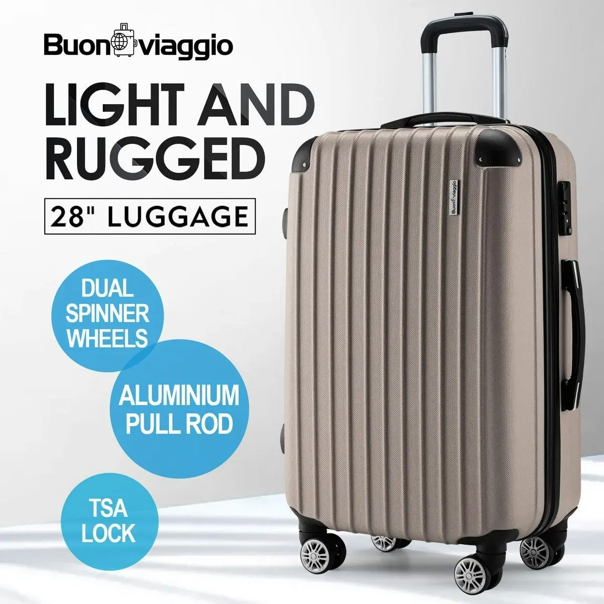 Buon Viaggio Carry On Suitcase Hard Shell Luggage Travel Baggage Cabin Case Lightweight Travelling Bag 4 Wheel Rolling Trolley TSA Lock 28 Inch