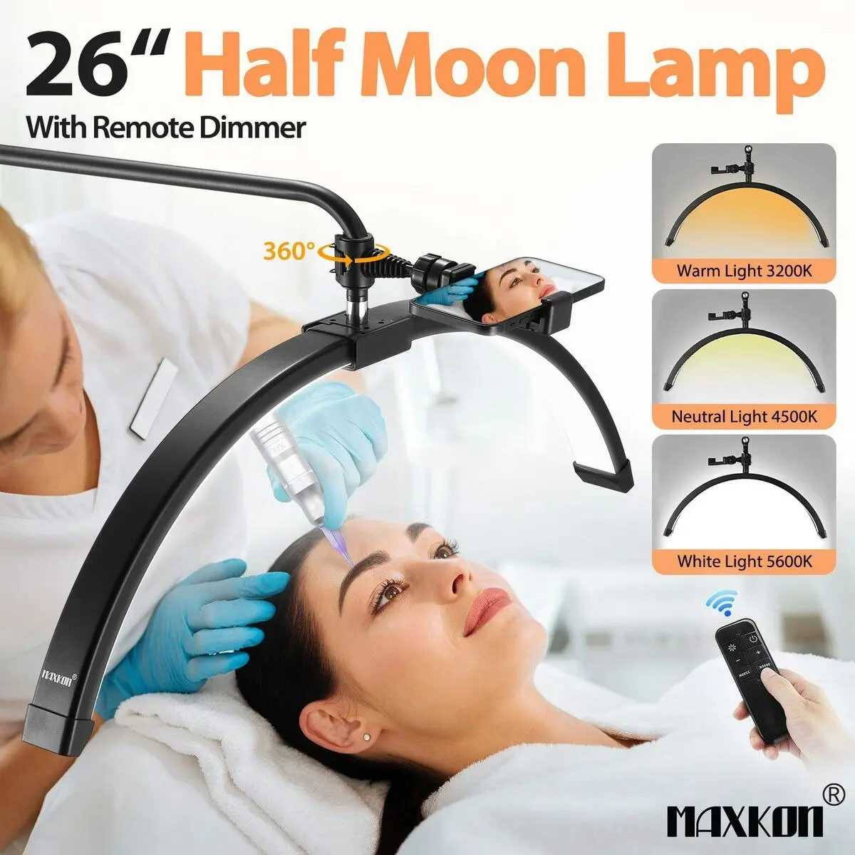 Maxkon Led Floor Lamp Fill Light Beauty Half Moon for Eyelash Extension Tattoo Salon Spa Facial Nail Makeup Adjustable Brightness