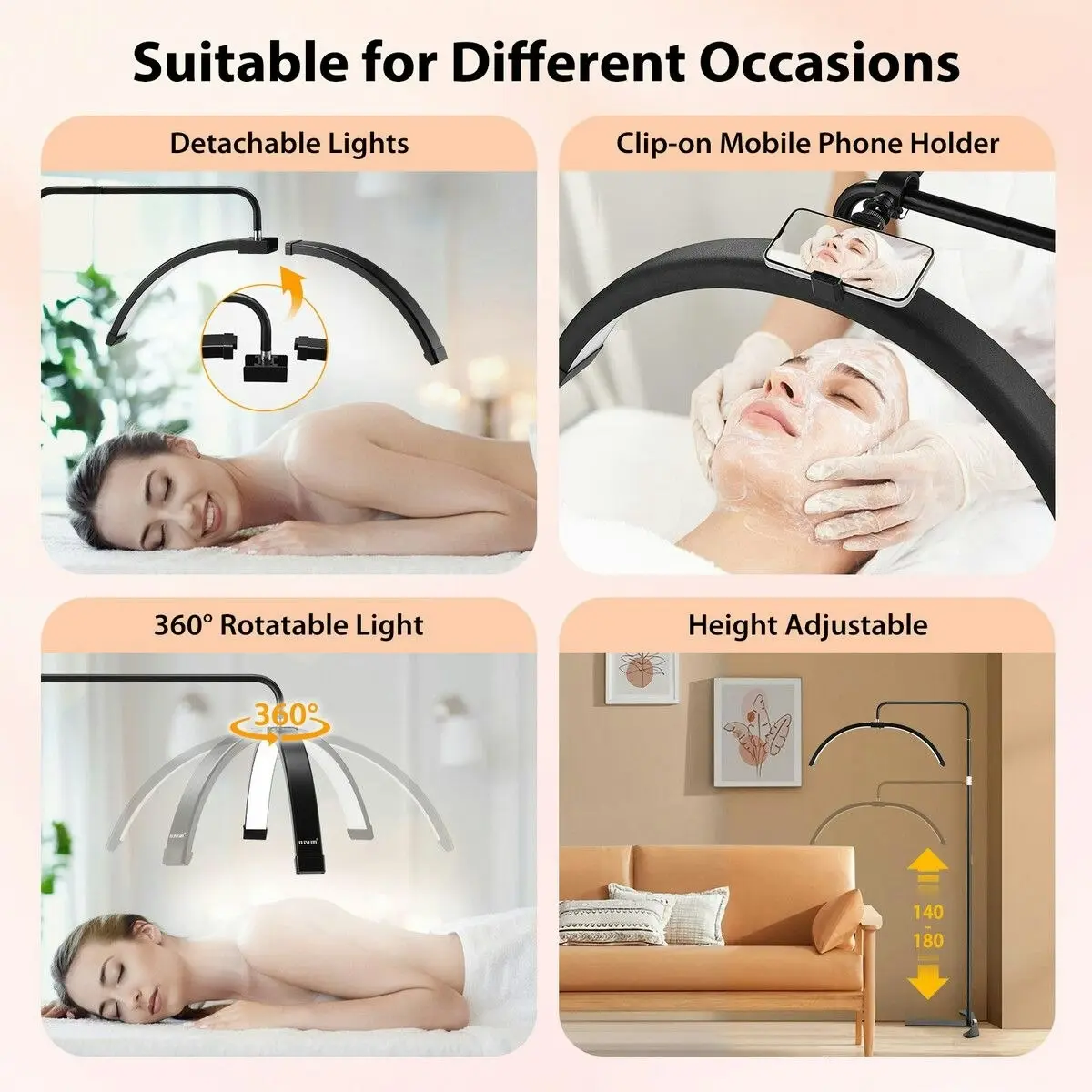 Maxkon Led Floor Lamp Fill Light Beauty Half Moon for Eyelash Extension Tattoo Salon Spa Facial Nail Makeup Adjustable Brightness