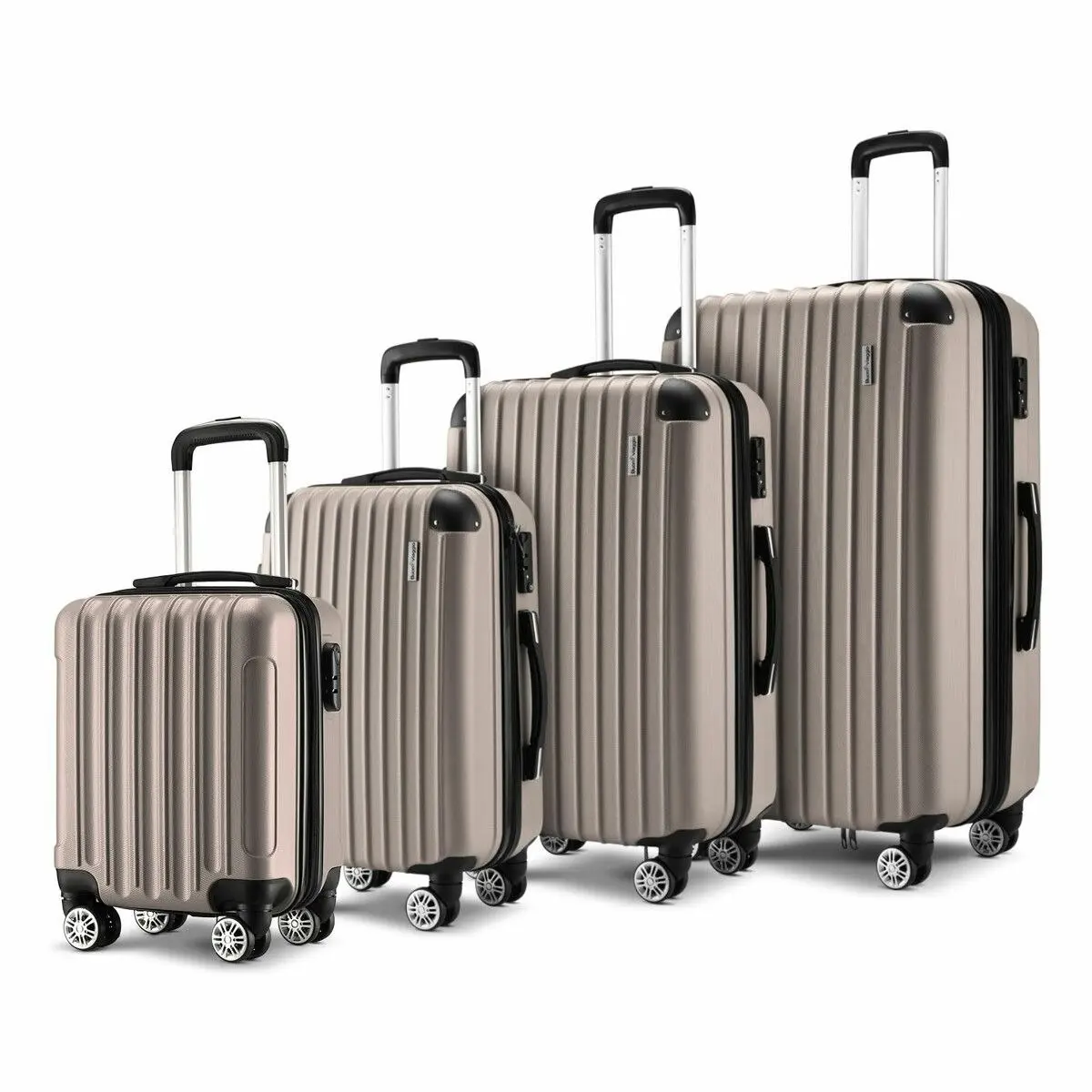 Buon Viaggio 4 Piece Luggage Set Suitcase Carry On Traveller Bags Hard Shell Trolley Checked Bag TSA Lock Lightweight Champagne