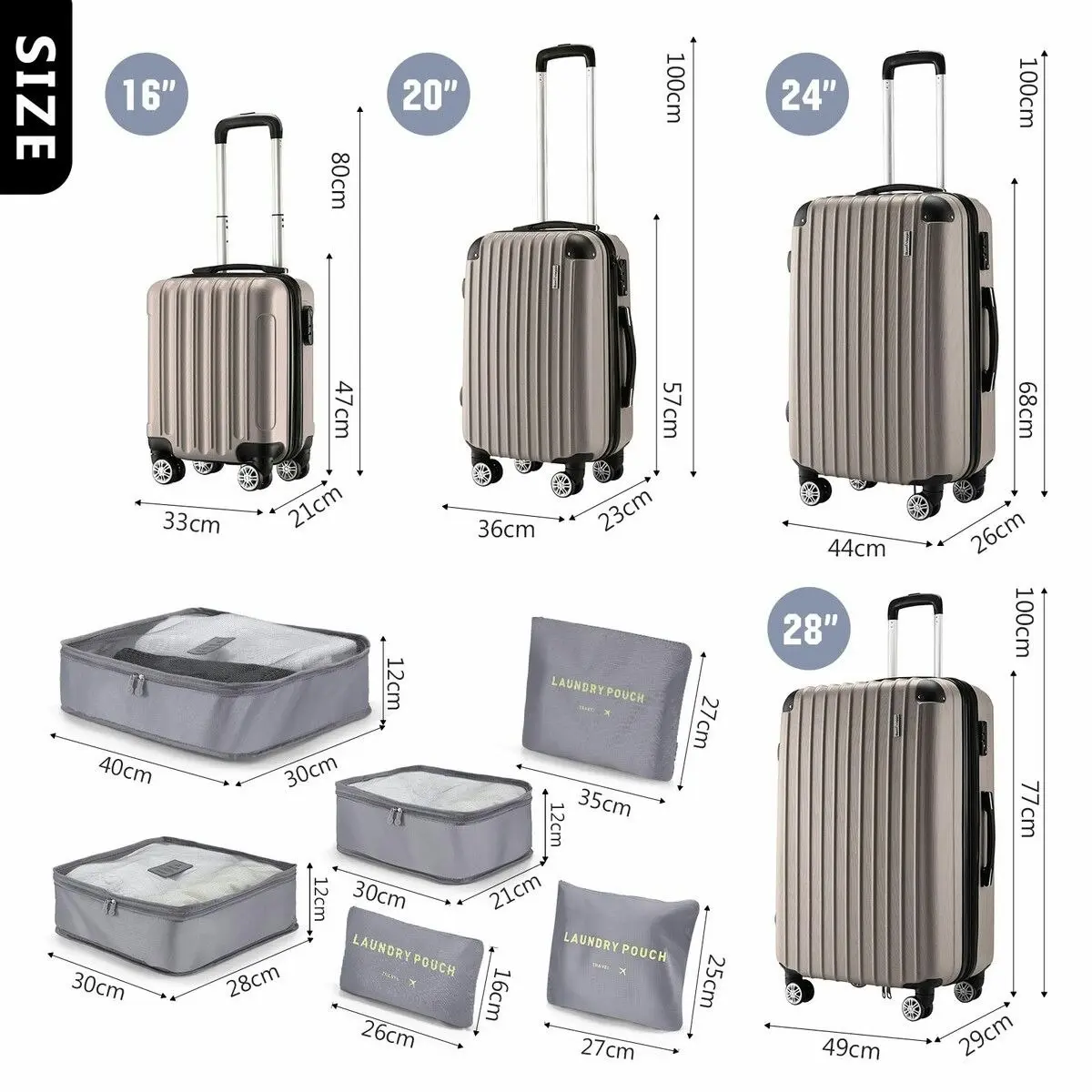 Buon Viaggio 4 Piece Luggage Set Suitcase Carry On Traveller Bags Hard Shell Trolley Checked Bag TSA Lock Lightweight Champagne