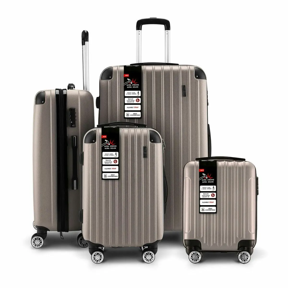 Buon Viaggio 4 Piece Luggage Set Suitcase Carry On Traveller Bags Hard Shell Trolley Checked Bag TSA Lock Lightweight Champagne