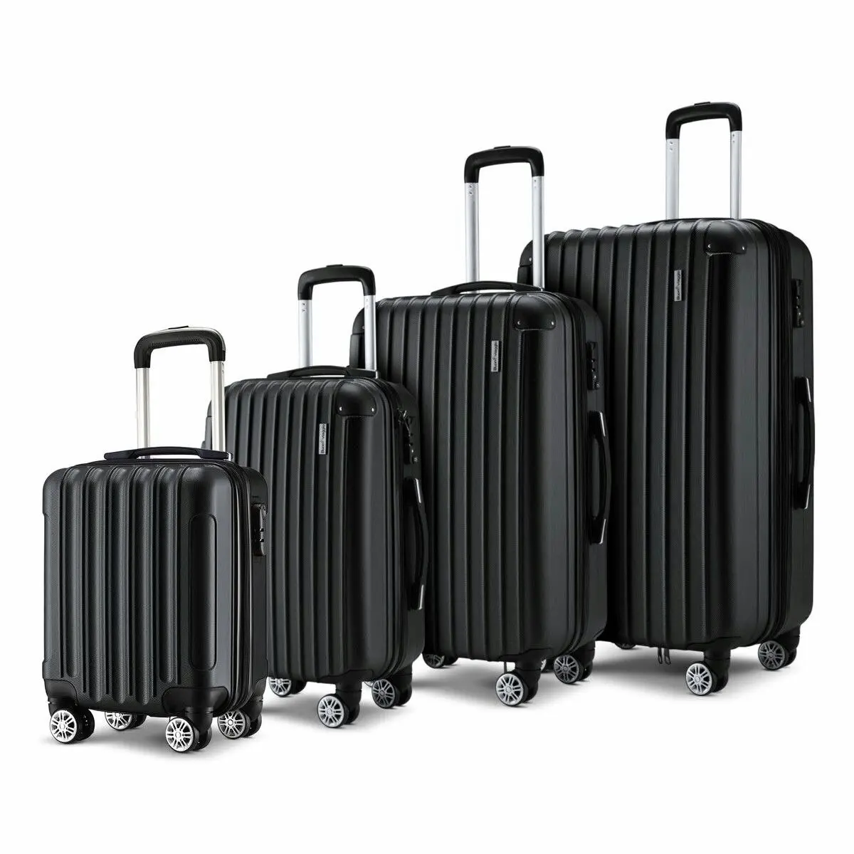 Buon Viaggio 4 Piece Luggage Suitcase Set Carry On Traveller Bag Hard Shell TSA Lock Checked Trolley Rolling Lightweight Black