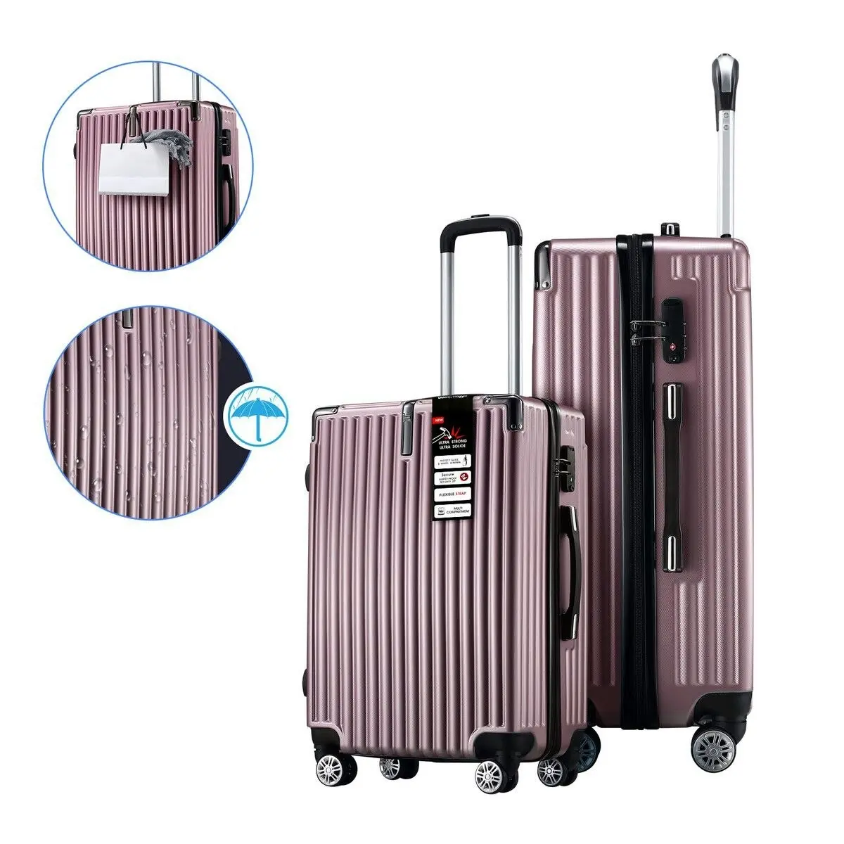 Buon Viaggio 2 Piece Luggage Suitcase Set Carry On Spinner Case Traveller Bag Storage Cabin Lightweight Hard Shell Trolley Wheels TSA Lock Rose Gold