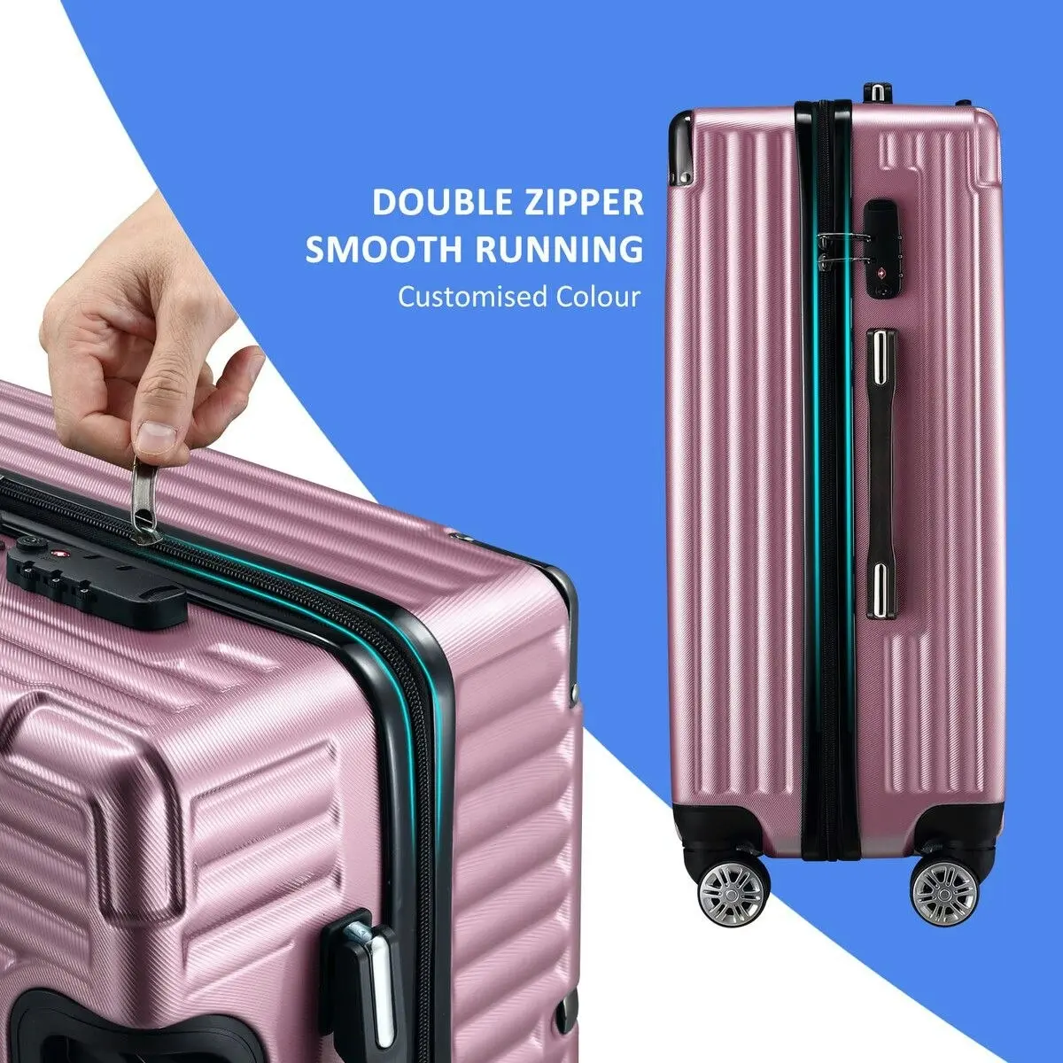 Buon Viaggio 2 Piece Luggage Suitcase Set Carry On Spinner Case Traveller Bag Storage Cabin Lightweight Hard Shell Trolley Wheels TSA Lock Rose Gold