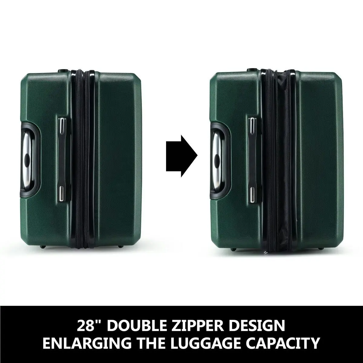 Buon Viaggio 2 Piece Suitcases Luggage Set Carry On Travel Case Cabin Hard Shell Travelling Baggage Expandable Lightweight Rolling TSA Lock Green