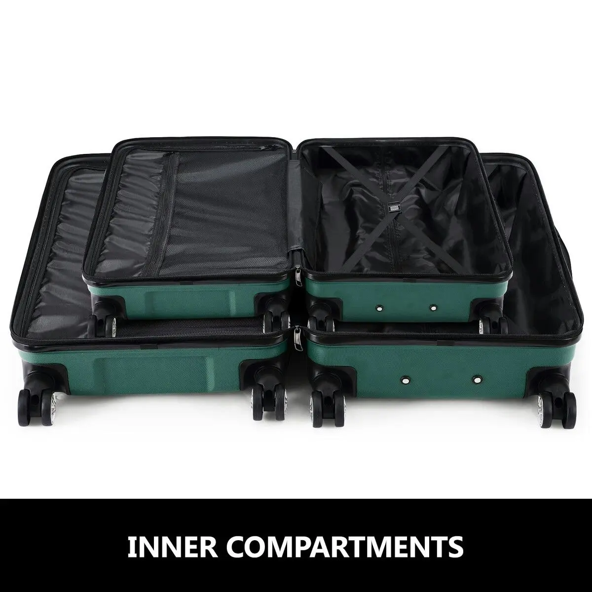 Buon Viaggio 2 Piece Suitcases Luggage Set Carry On Travel Case Cabin Hard Shell Travelling Baggage Expandable Lightweight Rolling TSA Lock Green