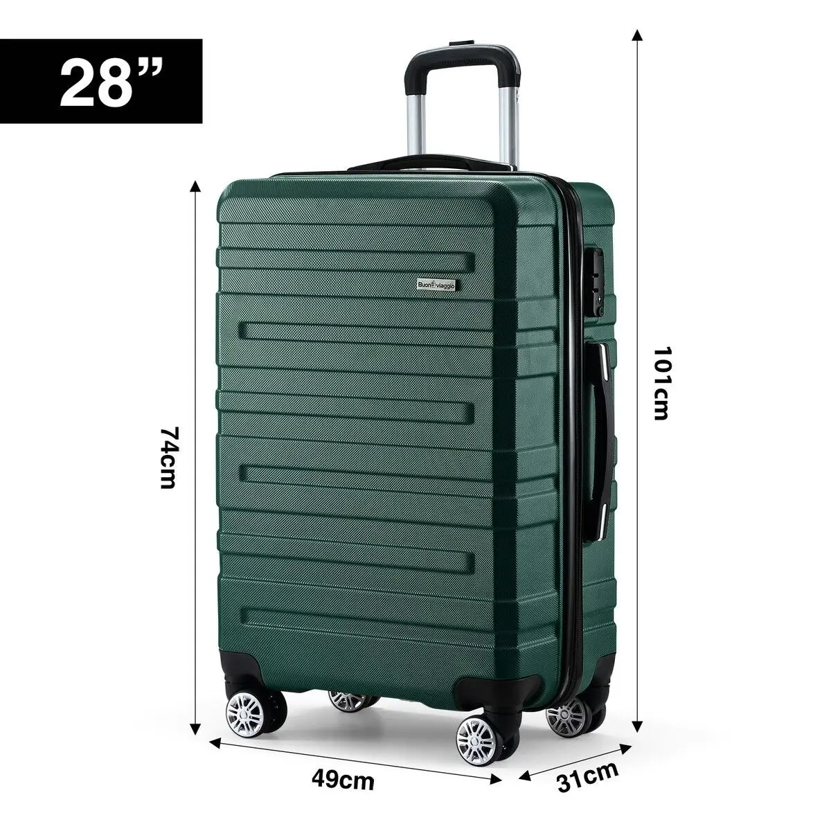 Buon Viaggio 2 Piece Suitcases Luggage Set Carry On Travel Case Cabin Hard Shell Travelling Baggage Expandable Lightweight Rolling TSA Lock Green