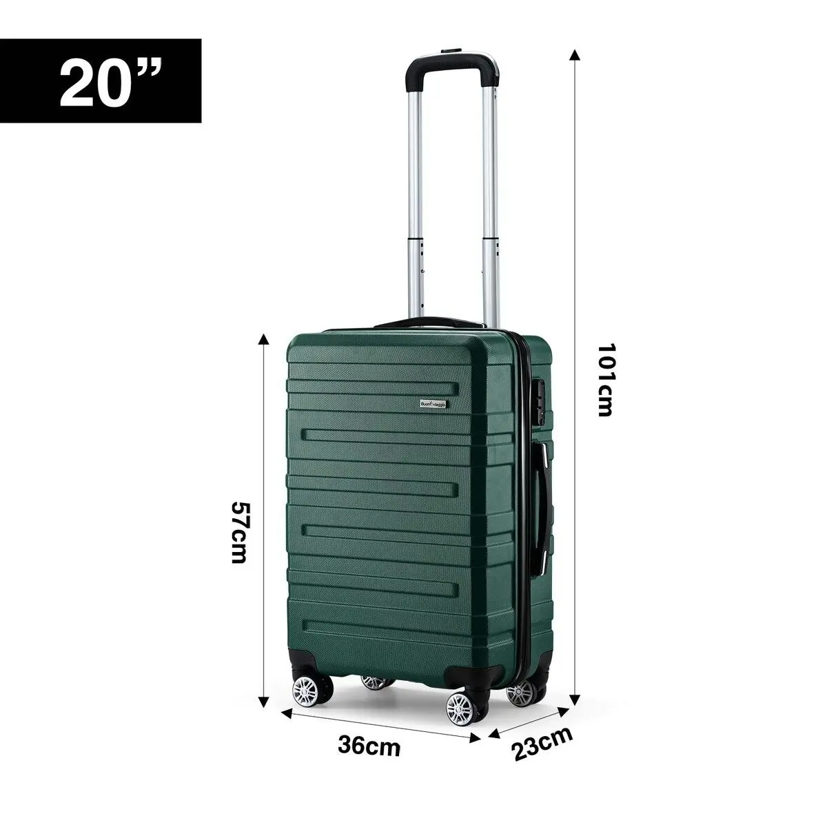 Buon Viaggio 2 Piece Suitcases Luggage Set Carry On Travel Case Cabin Hard Shell Travelling Baggage Expandable Lightweight Rolling TSA Lock Green