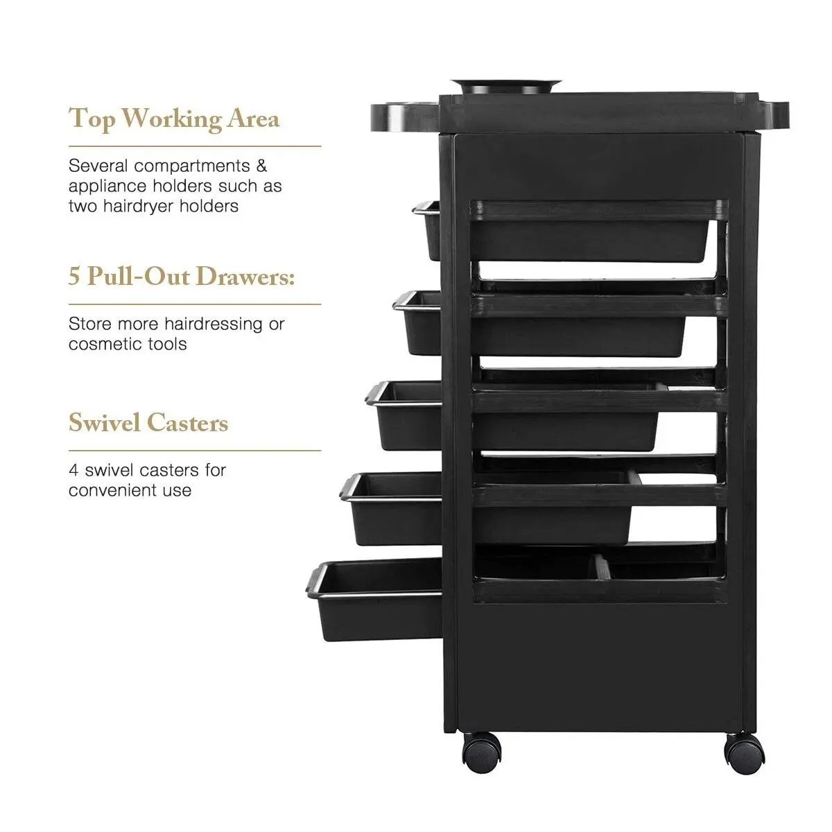 Ausway Hairdressing Trolley Storage Rolling Tool Cart Salon Furniture on Wheels 6 Tiers 5 Tray