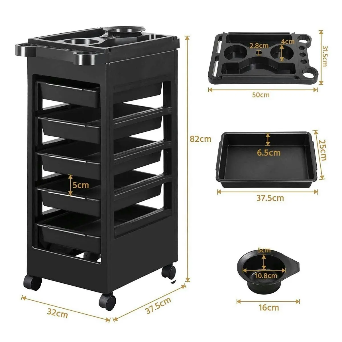 Ausway Hairdressing Trolley Storage Rolling Tool Cart Salon Furniture on Wheels 6 Tiers 5 Tray