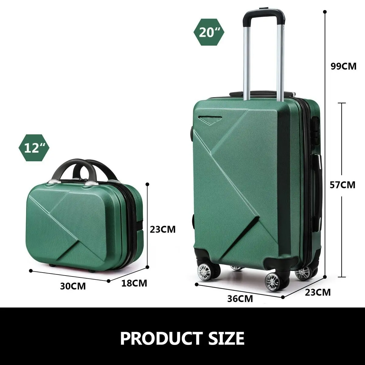 Buon Viaggio 2 Piece Luggage Set Carry On Travel Hard Shell Suitcases Traveller Travelling Rolling Trolley Checked Vanity Bag Lightweight