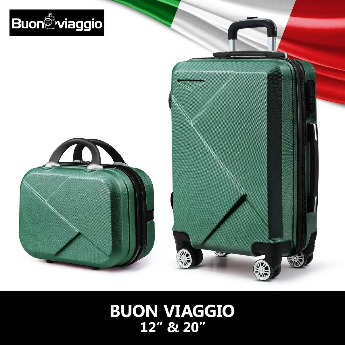 Buon Viaggio 2 Piece Luggage Set Carry On Travel Hard Shell Suitcases Traveller Travelling Rolling Trolley Checked Vanity Bag Lightweight