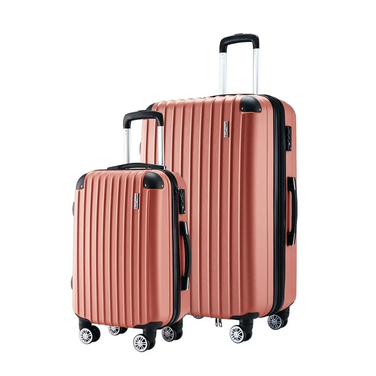 Buon Viaggio 2Pcs Luggage Set Carry On Suitcases Travel Case Cabin Hard Shell Travelling Bags Hand Baggage Lightweight Rose Gold