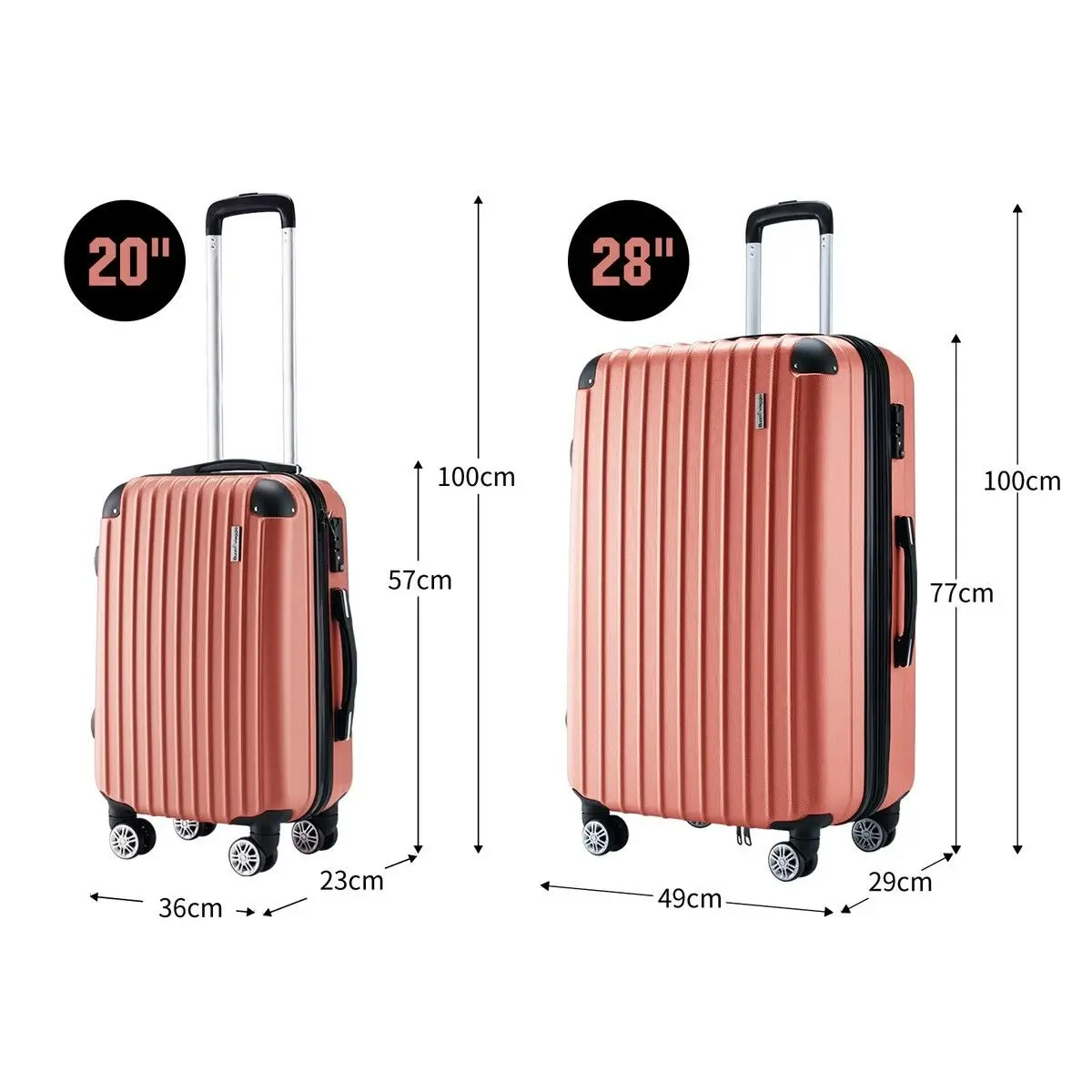 Buon Viaggio 2Pcs Luggage Set Carry On Suitcases Travel Case Cabin Hard Shell Travelling Bags Hand Baggage Lightweight Rose Gold