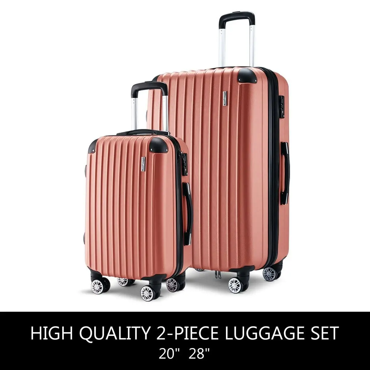 Buon Viaggio 2Pcs Luggage Set Carry On Suitcases Travel Case Cabin Hard Shell Travelling Bags Hand Baggage Lightweight Rose Gold