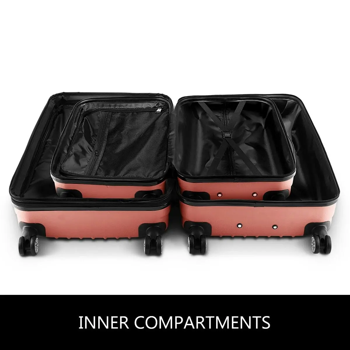 Buon Viaggio 2Pcs Luggage Set Carry On Suitcases Travel Case Cabin Hard Shell Travelling Bags Hand Baggage Lightweight Rose Gold