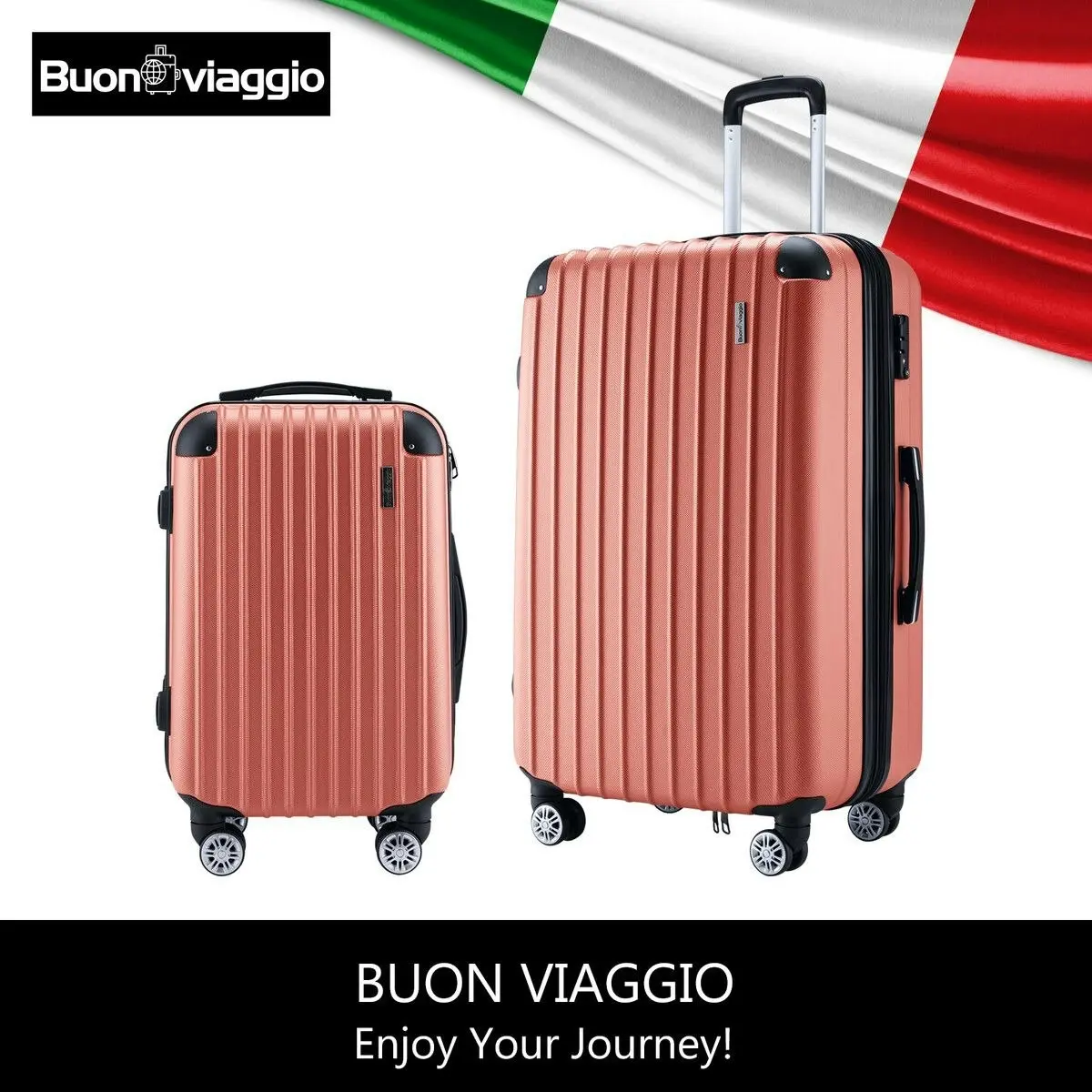 Buon Viaggio 2Pcs Luggage Set Carry On Suitcases Travel Case Cabin Hard Shell Travelling Bags Hand Baggage Lightweight Rose Gold