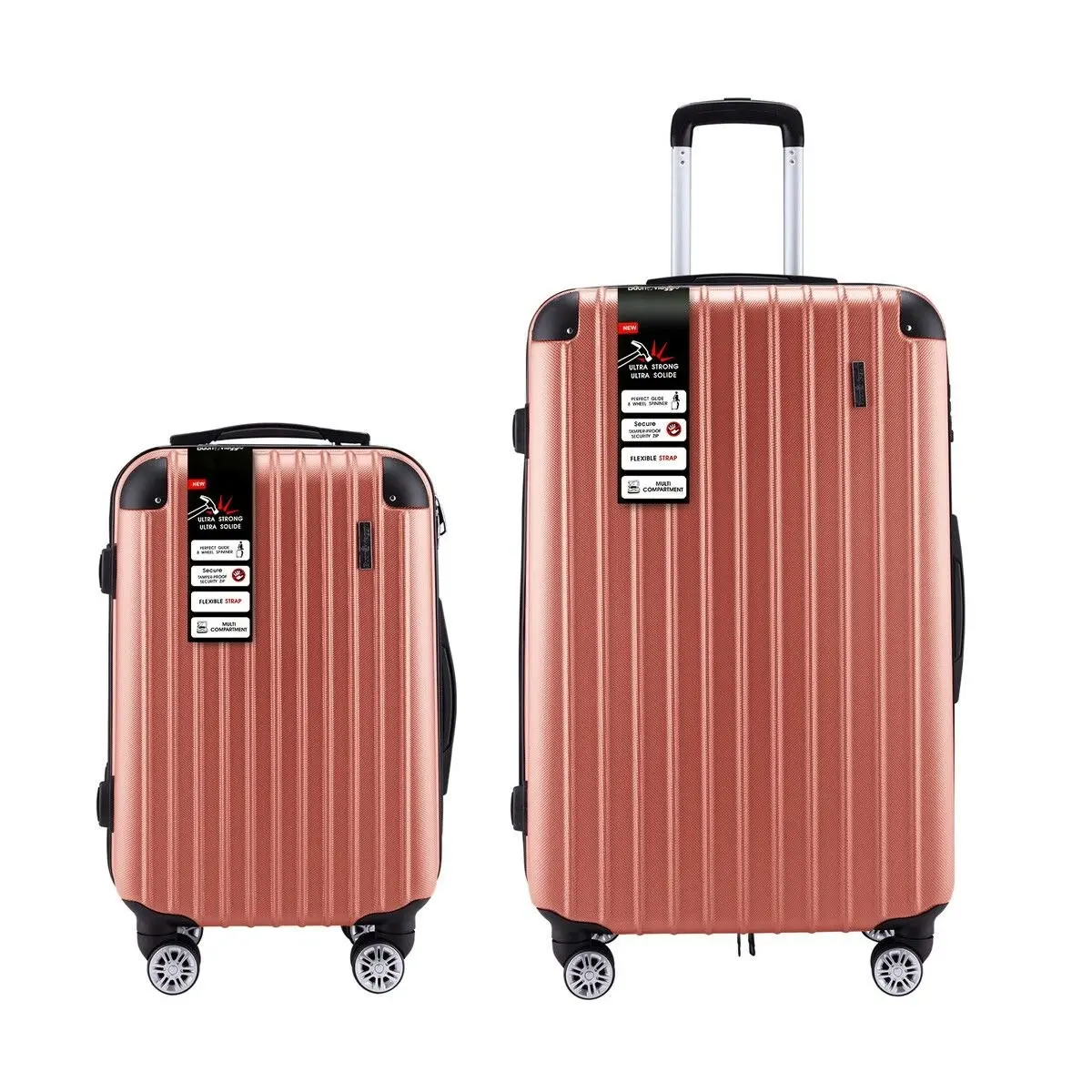 Buon Viaggio 2Pcs Luggage Set Carry On Suitcases Travel Case Cabin Hard Shell Travelling Bags Hand Baggage Lightweight Rose Gold