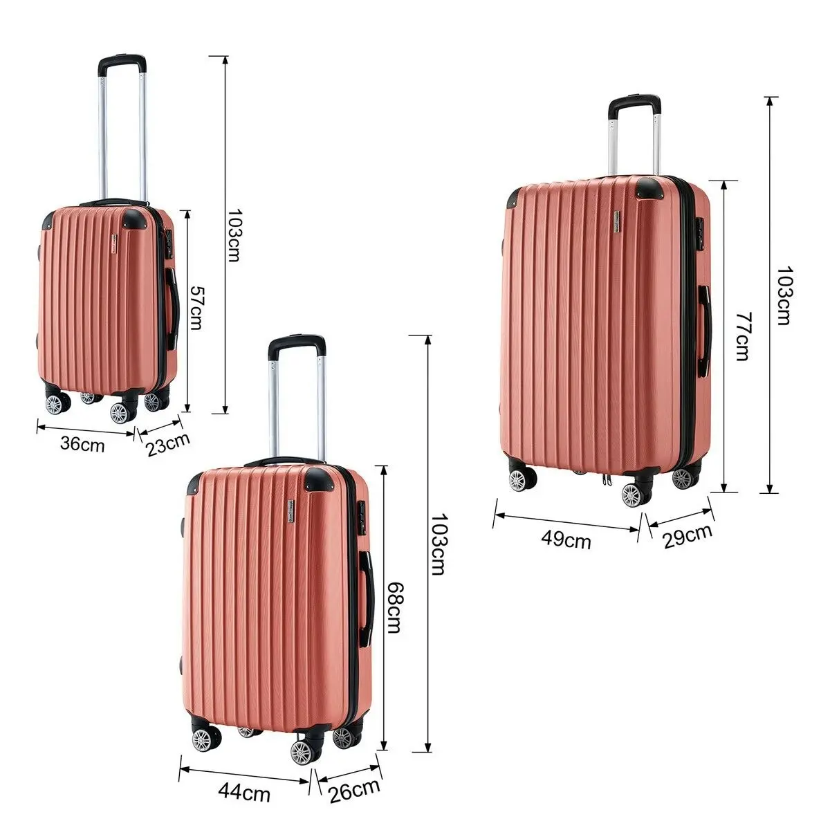 Buon Viaggio 3Pcs Suitcase Luggage Set Expandable Hard Shell Carry On Travel Trolley Lightweight Cabin TSA Lock 2 Covers Rose Gold