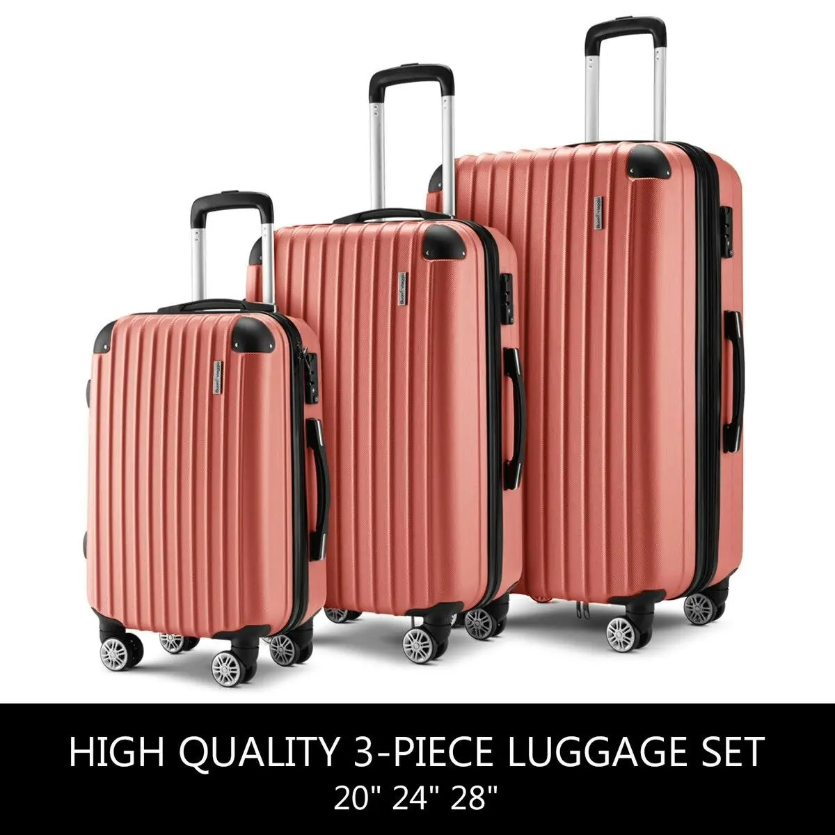 Buon Viaggio 3Pcs Suitcase Luggage Set Expandable Hard Shell Carry On Travel Trolley Lightweight Cabin TSA Lock 2 Covers Rose Gold