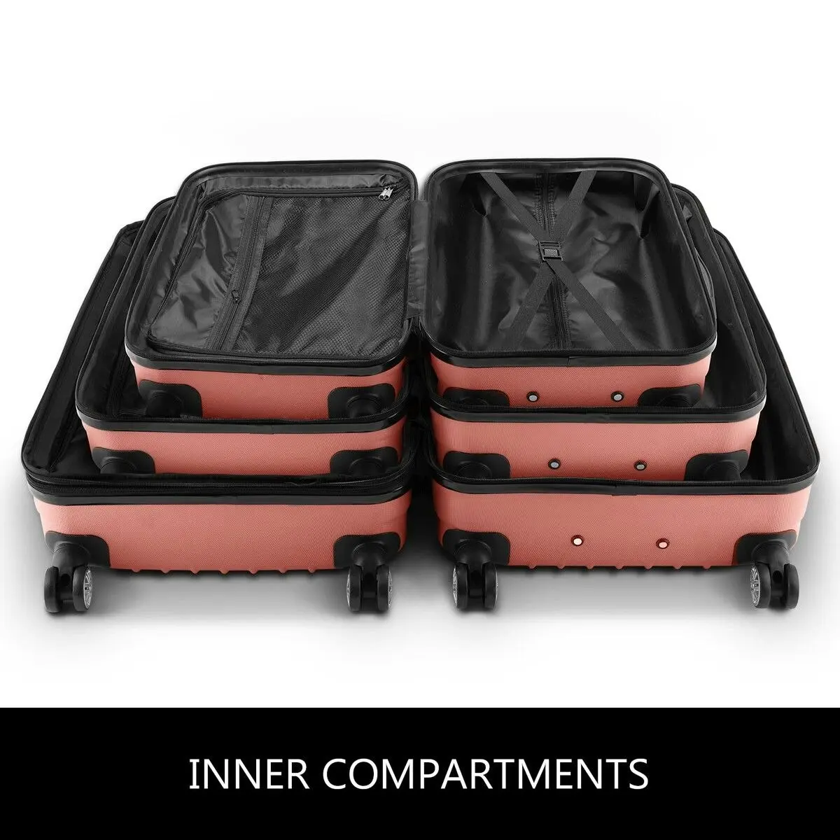 Buon Viaggio 3Pcs Suitcase Luggage Set Expandable Hard Shell Carry On Travel Trolley Lightweight Cabin TSA Lock 2 Covers Rose Gold