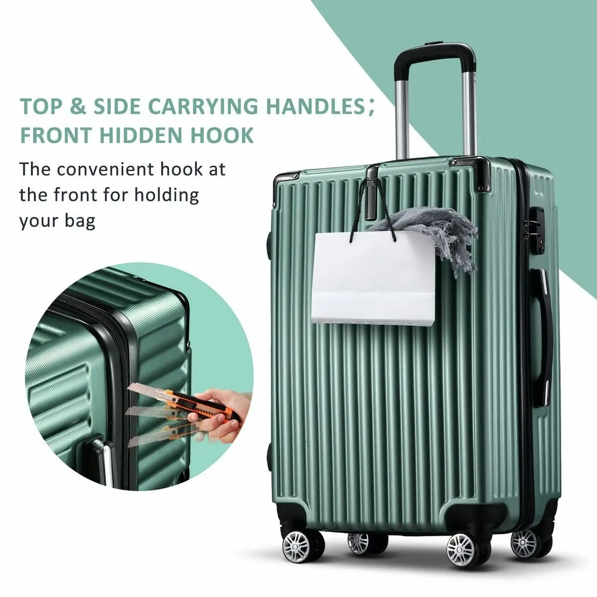 Buon Viaggio Carry On Luggage Suitcase Traveler Bag Hard Shell Travel Carryon Case Lightweight with Wheels Rolling Trolley 28 Inch with TSA Lock Dark Green